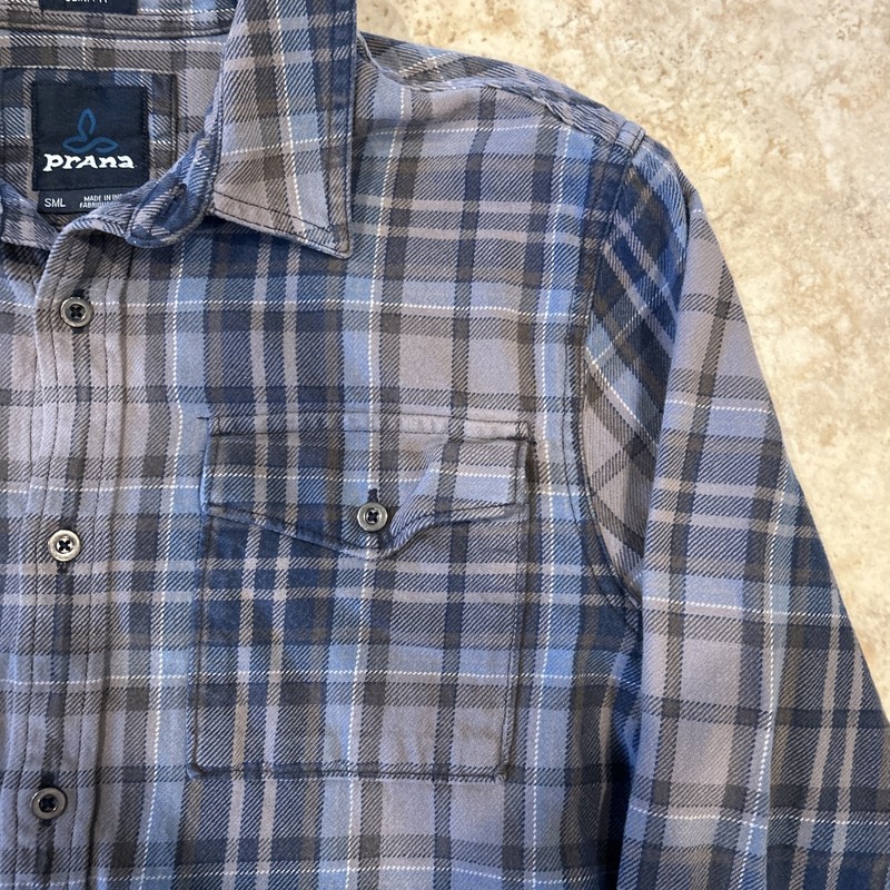 prAna Plano Flannel Men's Small Silver Spray Grey Slim Fit Heavyweight Outdoors gallery
