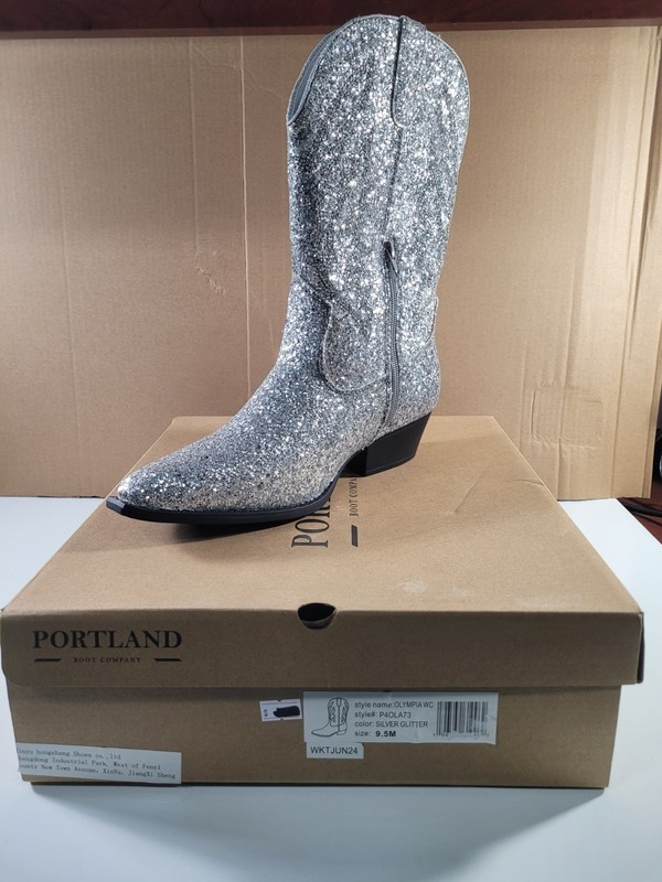 Portland Boot Company Womens Boot Olympia Western Silver Glitter 9.5M