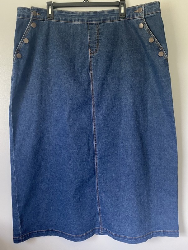 EST 1946 Denim Blue Maxi Skirt 20W Back Slit Western Modest Yellowstone Cowgirl
