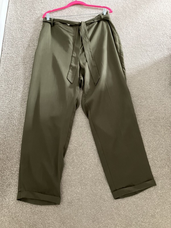 Jaeger Size 16 Khaki Green High Waist Tapered Trousers Ankle Length 27.5 in gallery