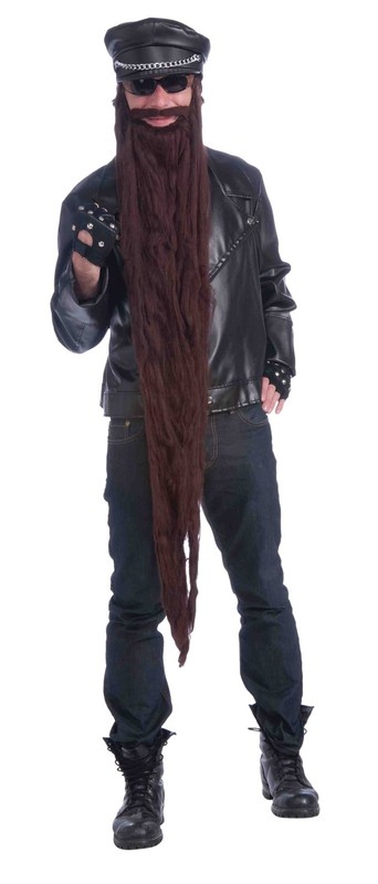 LONG BROWN Beard Mustache Bushy Facial Hair Biker Caveman ZZ Top Parody Mustache