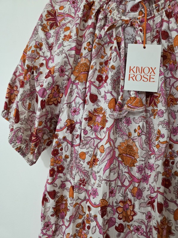 NWT Knox Rose Magenta Floral Peasant Blouse Boho Cottagecore Feminine Sz Large