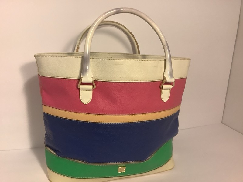 Liz Claiborne Woven Striped Multicolor Shoulder Tote W Coin Purse 51% Cowhide