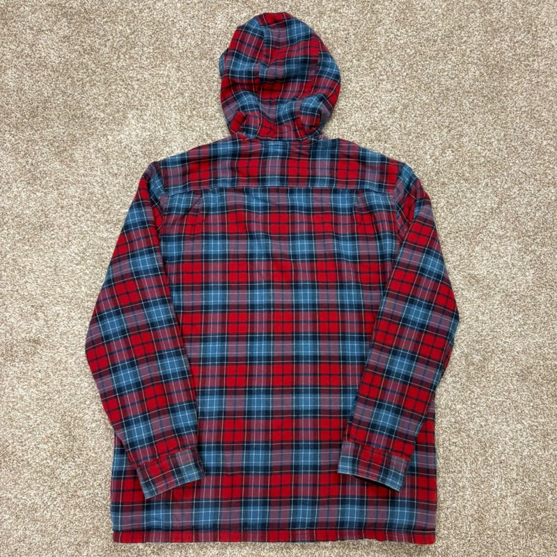 L.L. Bean Men's Fleece-Lined Flannel Shirt Jacket Hooded Plaid Medium Red Blue gallery