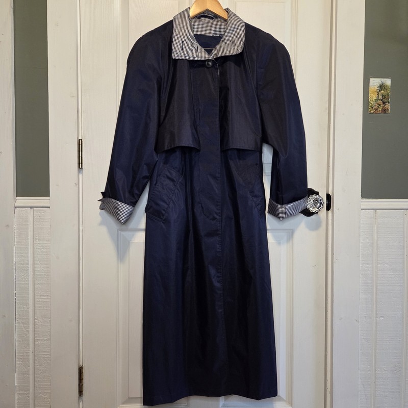 VTG British Mist Belted Rain Trench Coat Navy Plaid 12P Belarus City Classic