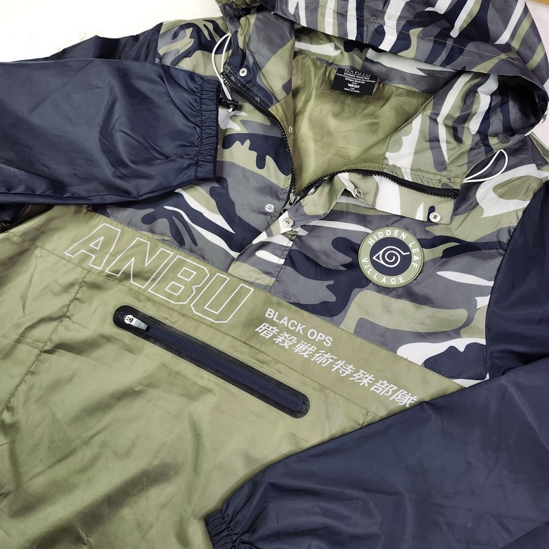 Naruto Shippuden Anbu Camo Anorak Jacket Windbreaker Black Ops Kakashi Mens 2XL