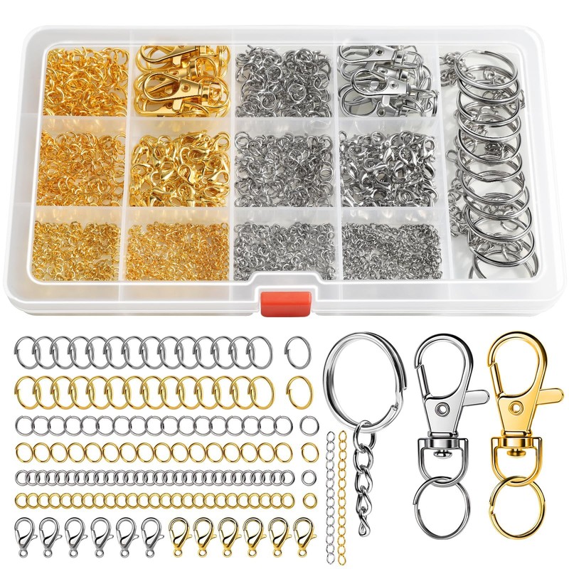 LEOBRO 968pcs Keychain Making Kit, Clip and A Size, Gold & Silver