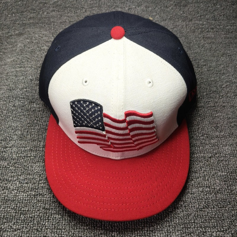 New Era USA 59FIFTY Fitted Flat Brim Red White Blue Hat 7 1 2 gallery