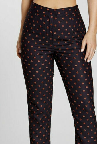 V By Very Kate Wright Black Yellow Red Printed Slim Leg Trousers Size Uk 10