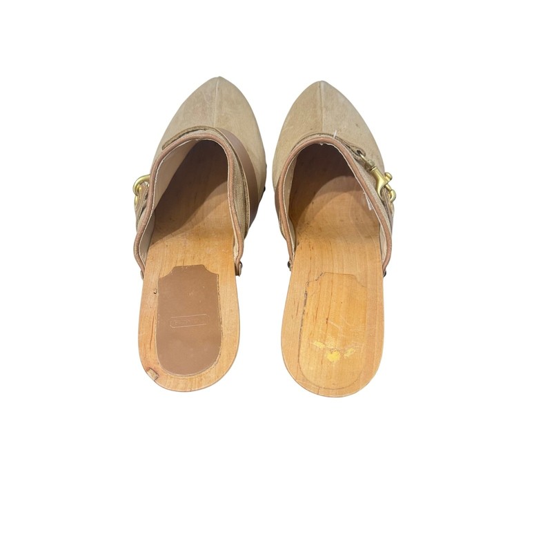 Coach Felicia Suede Wood Mule Clogs Made in Italy Gold Tan Size 10 gallery