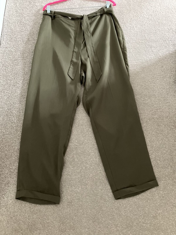 Jaeger Size 16 Khaki Green High Waist Tapered Trousers Ankle Length 27.5 in gallery