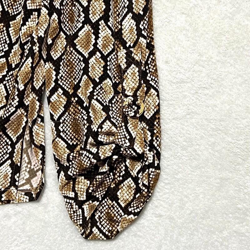 Michael Kors Button Blouse Womens Medium Brown Snakeskin Roll Tab Sleeve Top gallery