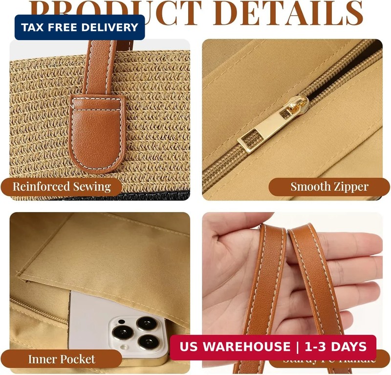 Trifabricy Beach Bags for Women, Summer Straw Beach Bag Straw Purse Shoulder Han gallery