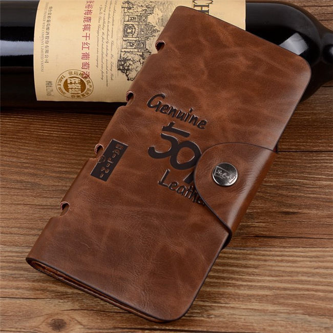 Men’s Leather Wallet Bifold ID Card Holder Checkbook Long Clutch Billfold Purse