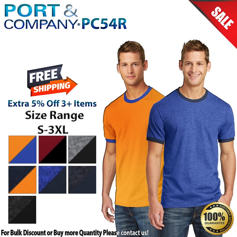 Port & Company PC54R Mens Short Sleeve Retro Ringer Crew Neck Cotton T-Shirt