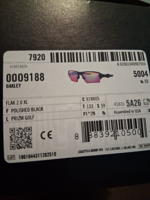 Mens Oakley OO9188-05 Flak 2.0 XL Prizm Golf Sunglasses - Black gallery