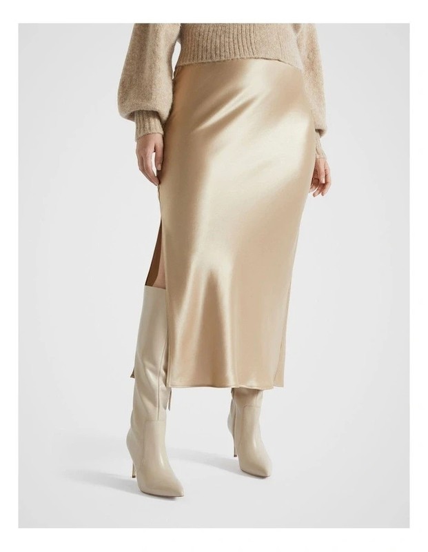 Acetate Satin Champagne gold midi-maxi slip skirt capsule day to night UK 6 8 gallery