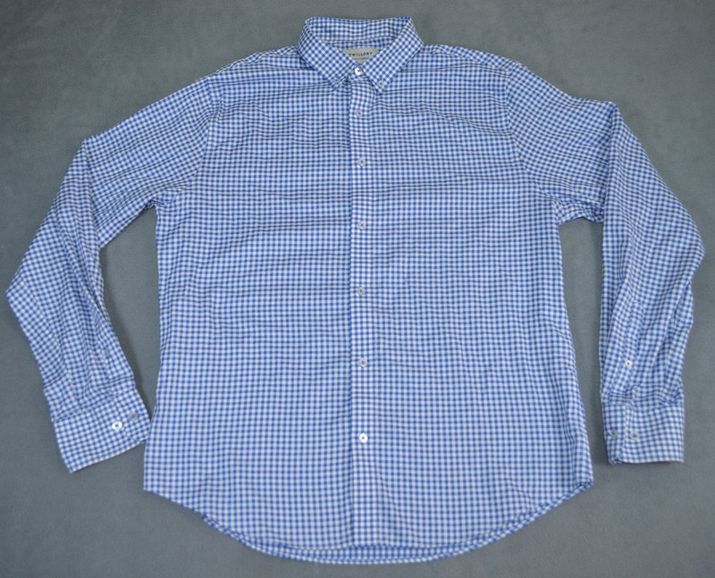 Twillory Dress Shirt Mens L Tailored Fit Untuckable Performance Blue Check