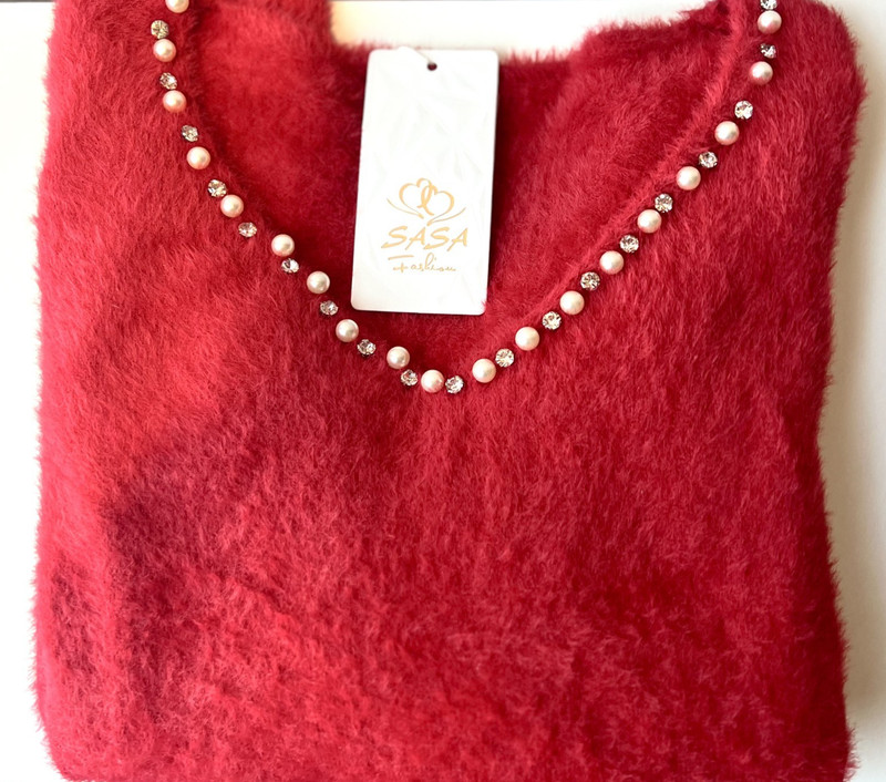 SASA Fashion V Neck Sweater With Pearl Accents
