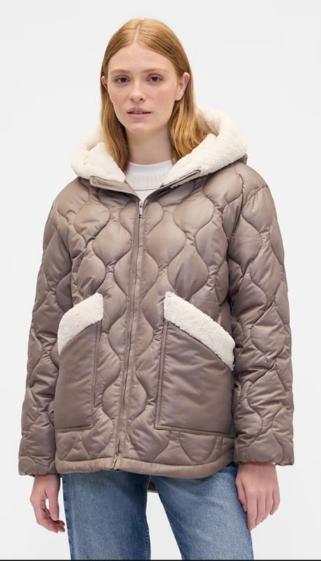 NWT Gap Women’s Relaxed Sherpa-Trim Jacket XXL Taupe 100% Recycled Cozy Modern