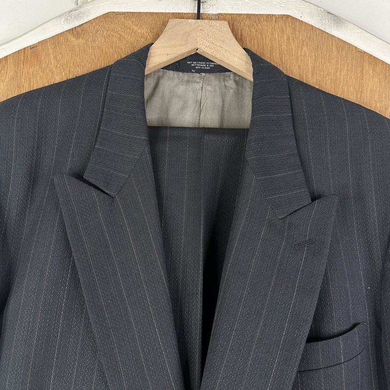 VTG Double Breasted Suit Mens 42R Gray Pinstripe Wool Pants 30×32 Canvased Retro