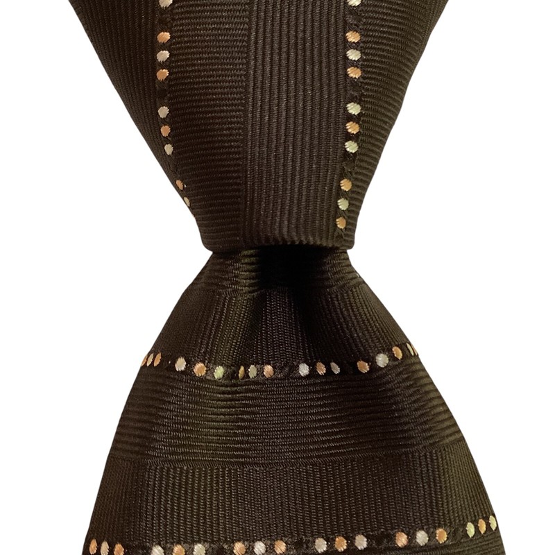 SHIAPARELLI Mens VINTAGE Necktie Designer POLKA DOT & STRIPED Brown EUC Rare
