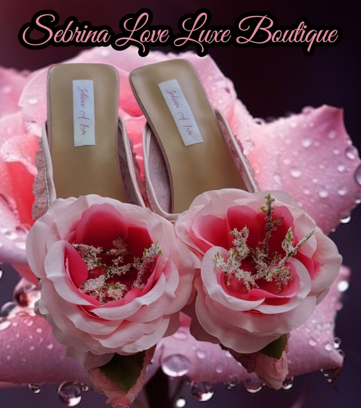 "ELEANA ROSE" Pink Rose Tulle Kitten Heel Mules (Size 9.5) Production 2 Weeks gallery