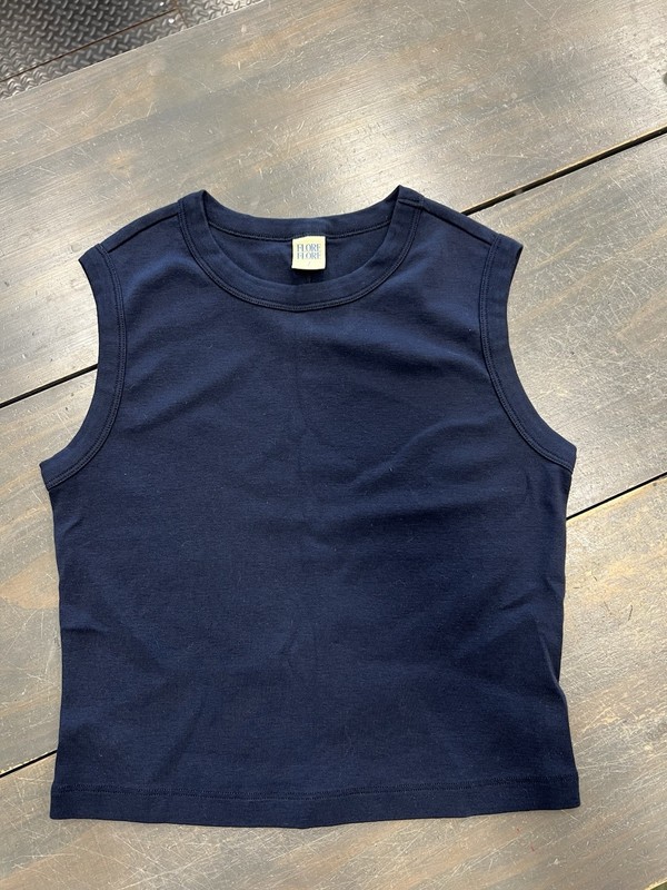 Flore Flore Cropped Esme Tank Top Navy Large Cotton EUC