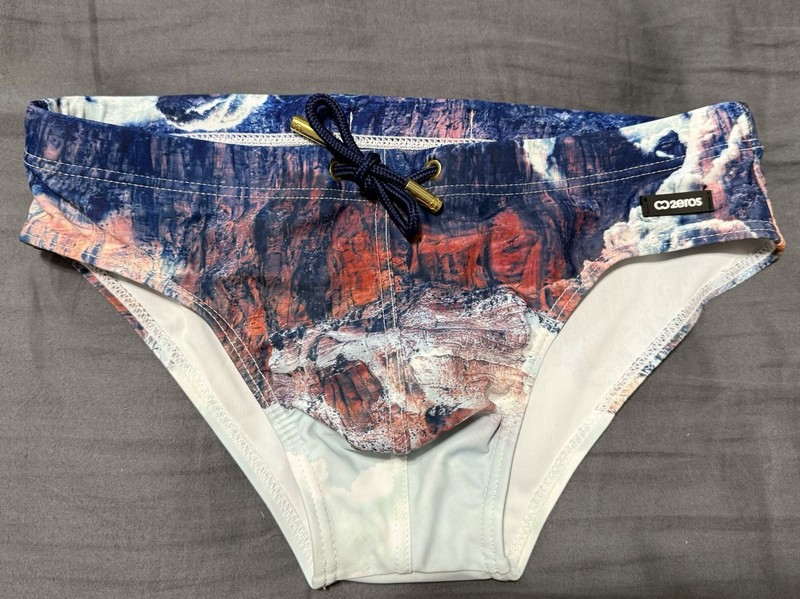 2eros Men’s Swim Briefs Bottom Graphic Print Blue Red White Drawstring Size S