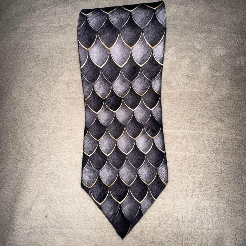 Daniel Hechter Men’s Silk Necktie Black Grey Scale Pattern