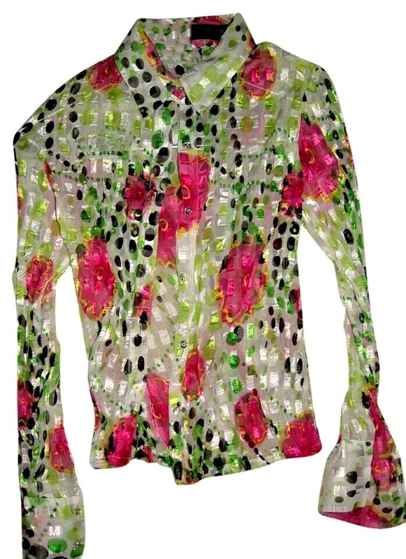 Resurrected Form Fit Glamorous Blouse-Top Metallic Thread Stitch Up Back, XS