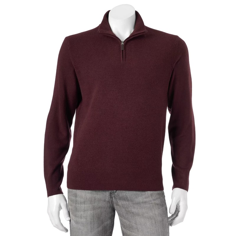 New Dockers Men’s Easy-Care Comfort Touch Quarter-Zip Sweater Burgundy X-Large