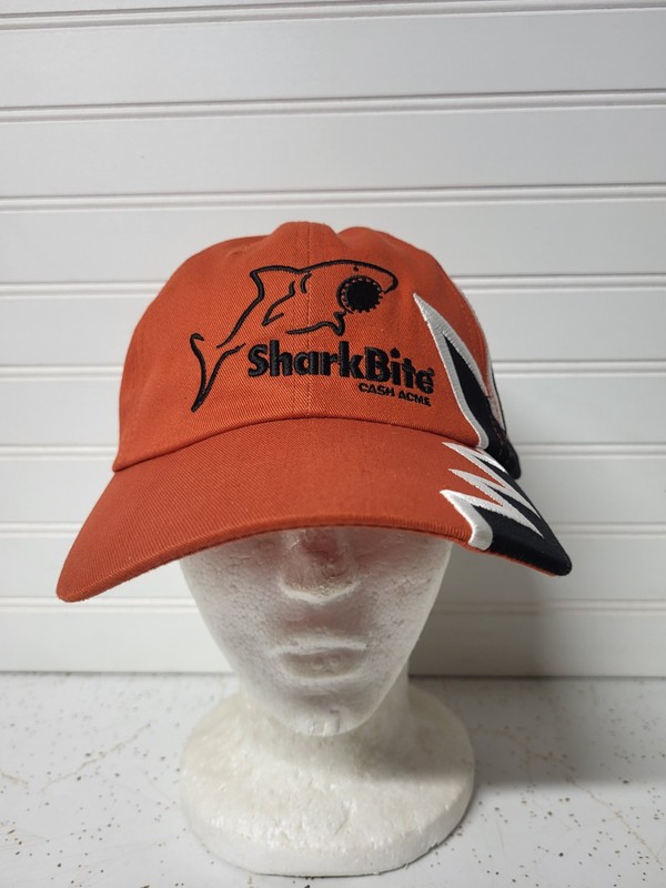 Black-Orange Sharkbite Cash Acme Valves Strapback Hat Cap Embroidered Adjustable