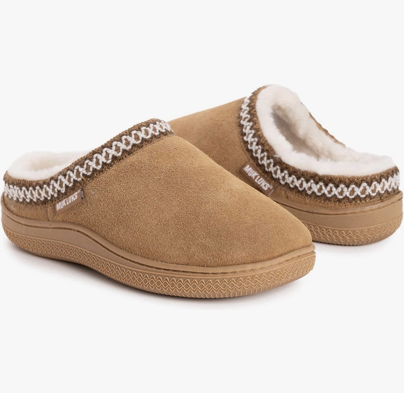 MUK LUKS Jordi Clog Slippers Women’s 11 -12 Standard Brown Faux Suede Fur Lined