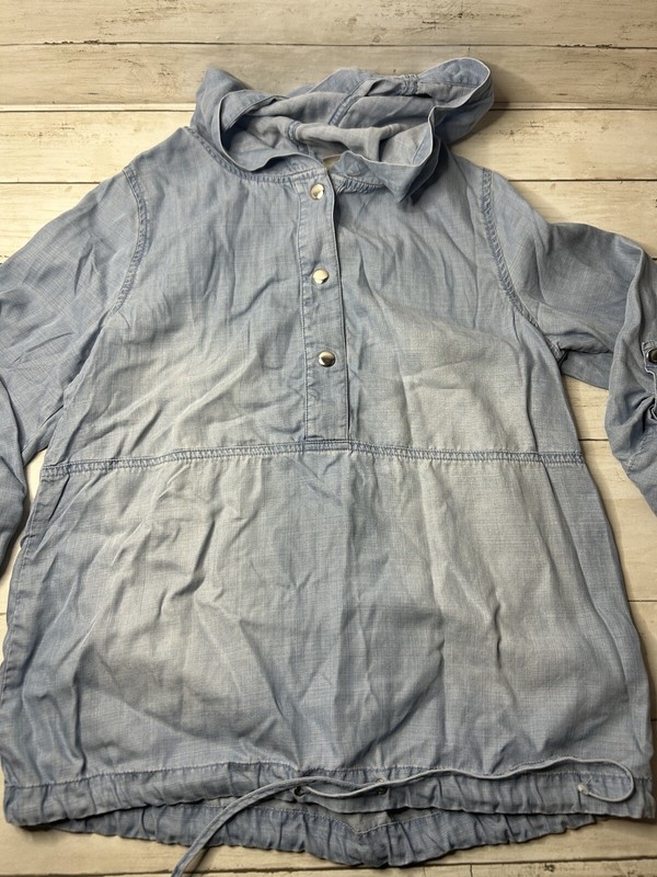 Chico’s Zenergy Size 0/US Size 4/6 Chambray Tunic Drawstring Bottom Hooded