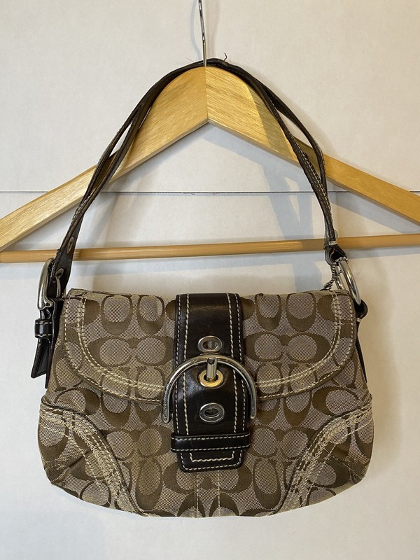 Coach Soho Bag Brown Tan Khaki Signature Print 10602 Vintage Y2K Purse Hobo