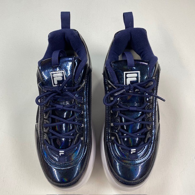 Fila Disruptor II Wedge Iridescent Navy Blue Platform Sneakers 5XM00820-421 US 9