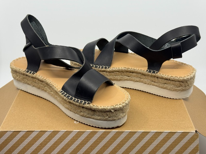 Soludos Olympia Black Leather Platform Espadrille Sandals Anthropologie 9.5