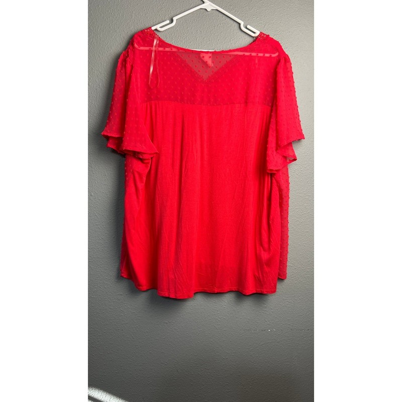 Naif Womens 3X Red Swiss Dot Boxy Crochet Lace V-Neck Flutter Sleeve Blouse gallery