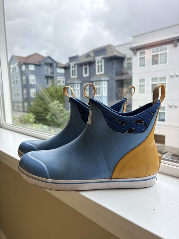 XTRATUF Salmon Sisters Waterproof Pull-On Ankle Rain Boots Blue/Yellow Men 11 gallery