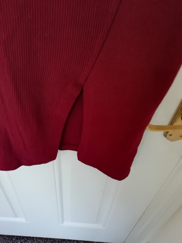 Whistles 16 Skirt Midi Burgundy Wine Red Ribbed Stretchy Split Elastic Waist gallery