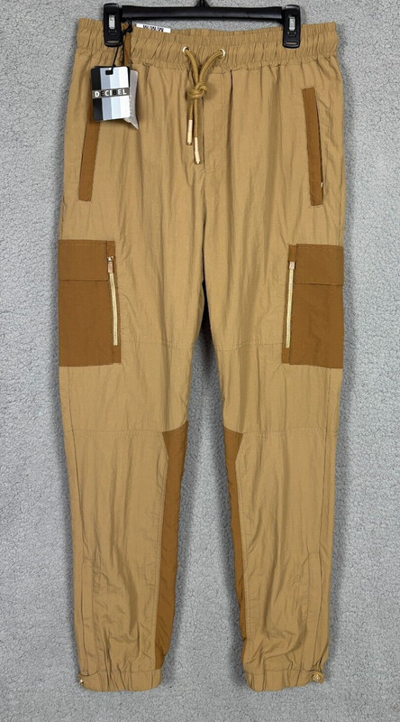 Decibel Mens Color blocked Nylon Zippered Cargo Pants Khaki Medium New With Tags