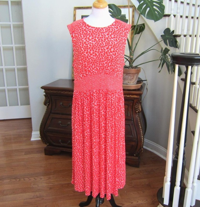 Boden Gathered Waist Sleeveless Dress w/Pockets Poppy Red Botanic Sprig Size 14R