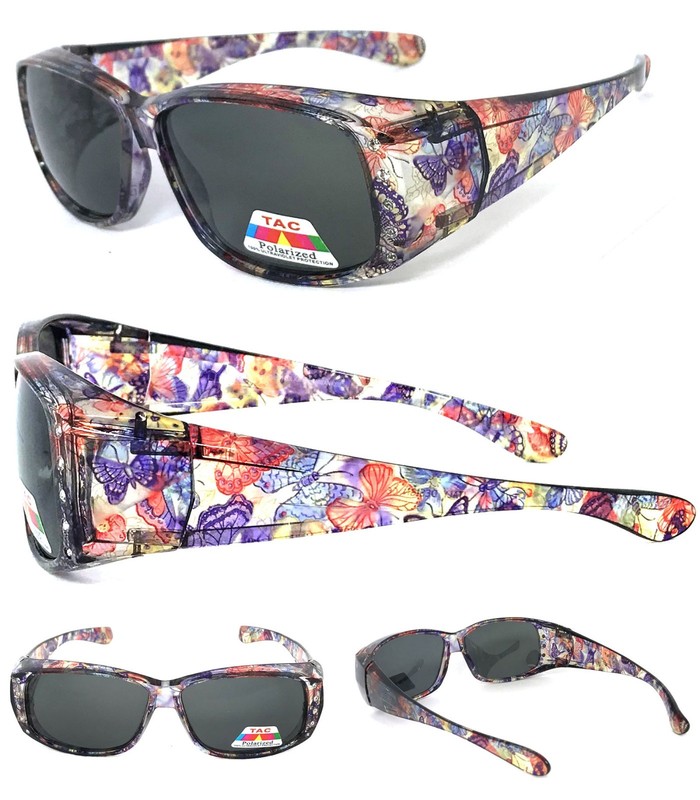 Women Polarized FIT OVER Sunglasses Cover Rx Glasses Rhinestones Butterfly Print