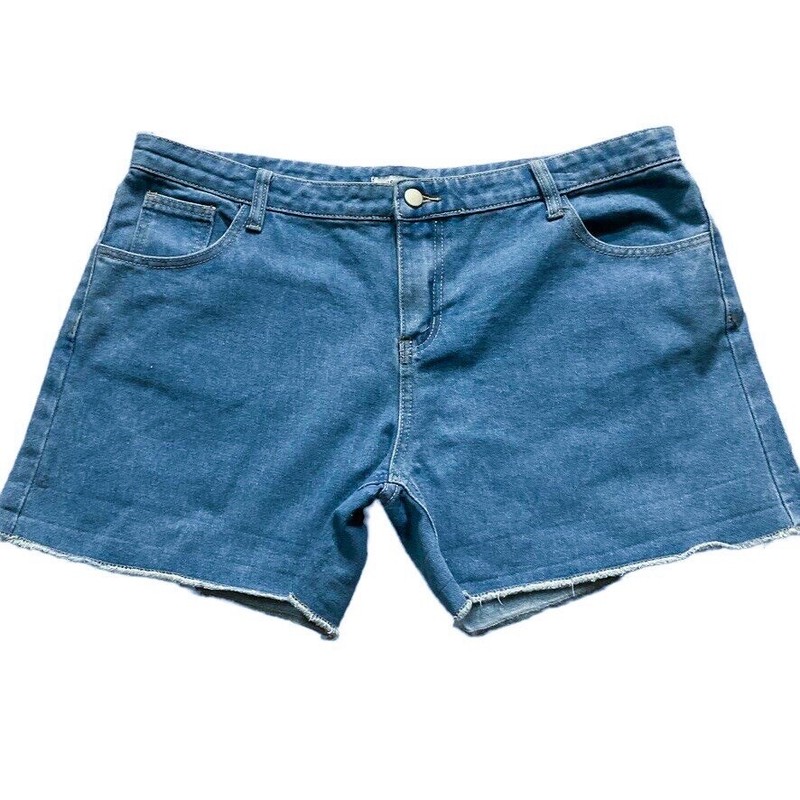 Misslook Womens Jeans Shorts size 2X Medium Wash Denim Blue Frayed Hem Cotton