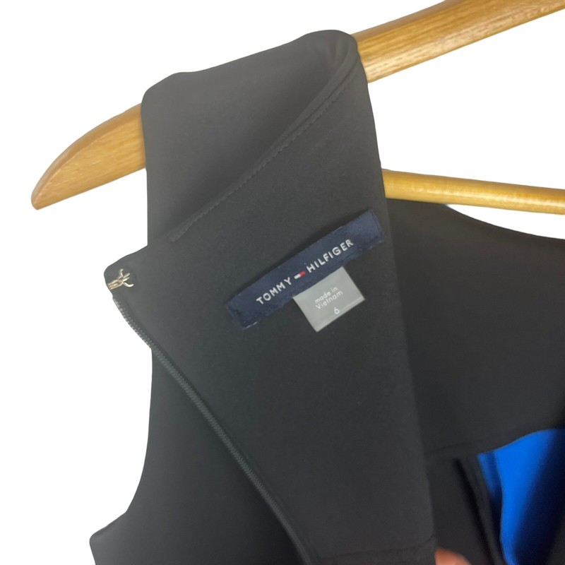 Tommy Hilfiger Women's Hidden Back Zipper Colorblock Dress Blue Black White Sz 6 gallery
