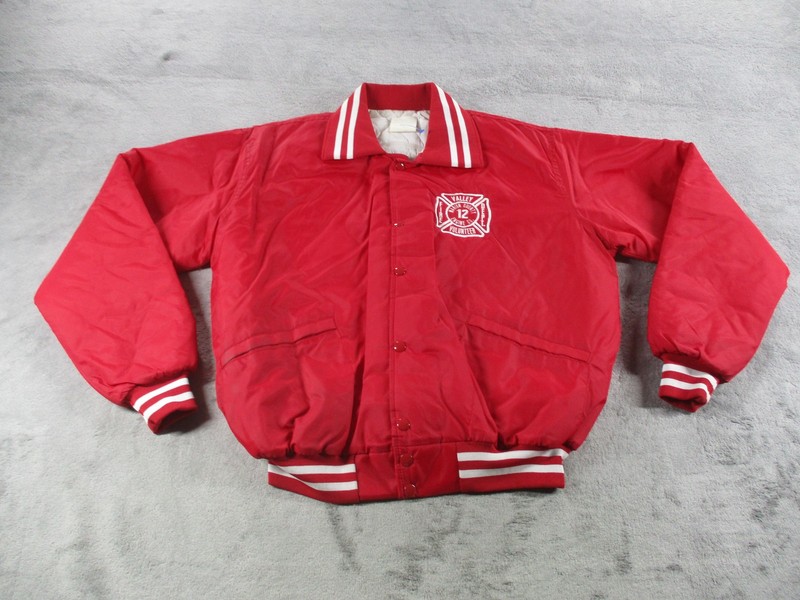 Windless Jacket Mens Large Red Fire Dept Bomber Quilted Nylon Made USA