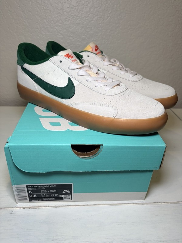 Men Size 8/Women Size 9.5 Nike Heritage Vulc SB Sail Gorge Green Gum Bottoms New