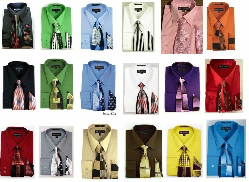 Men's Dress Shirt + Matching Tie + Handkerchief Set Unique Colors Size 15~20 S21 gallery