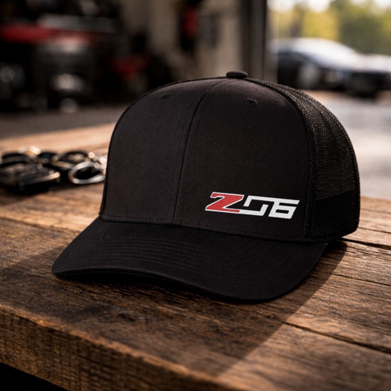 Z06 Corvette Flexfit Fitted Hat Cap Embroidered Black (Pick Your Size)